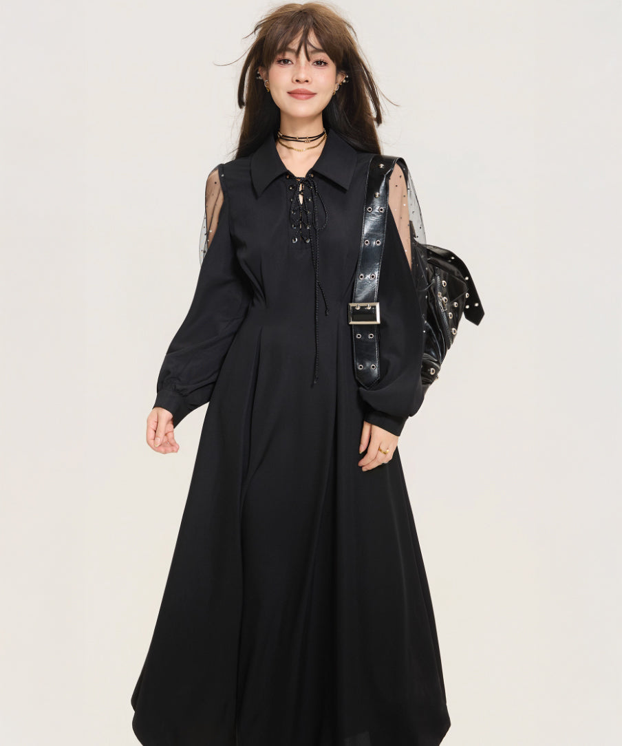 Sheer Sleeve Lace-Up Dress Series