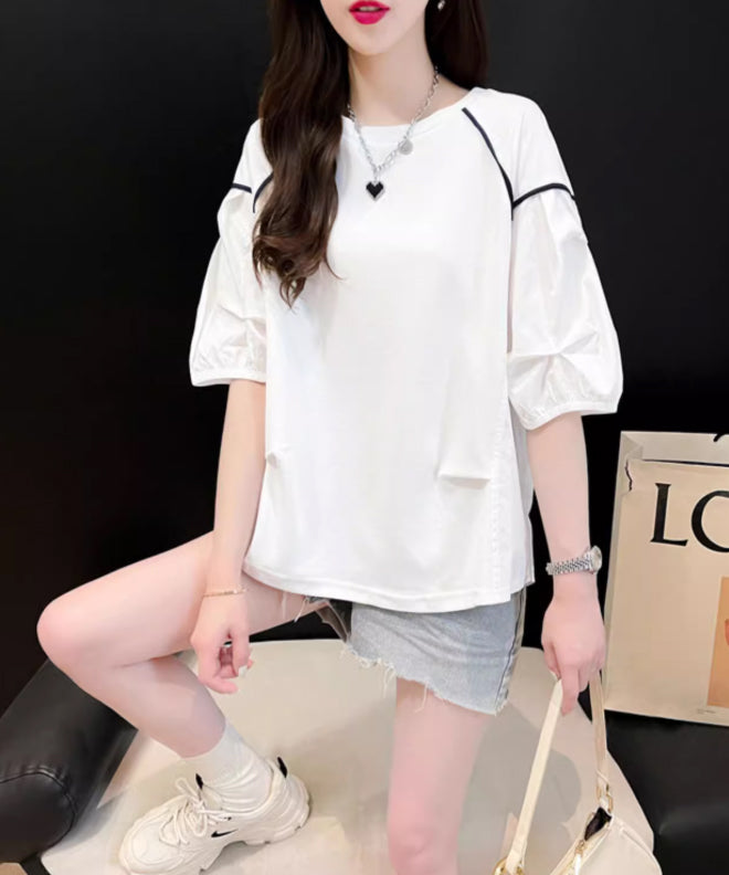 Back Ribbon Puff Sleeve Top