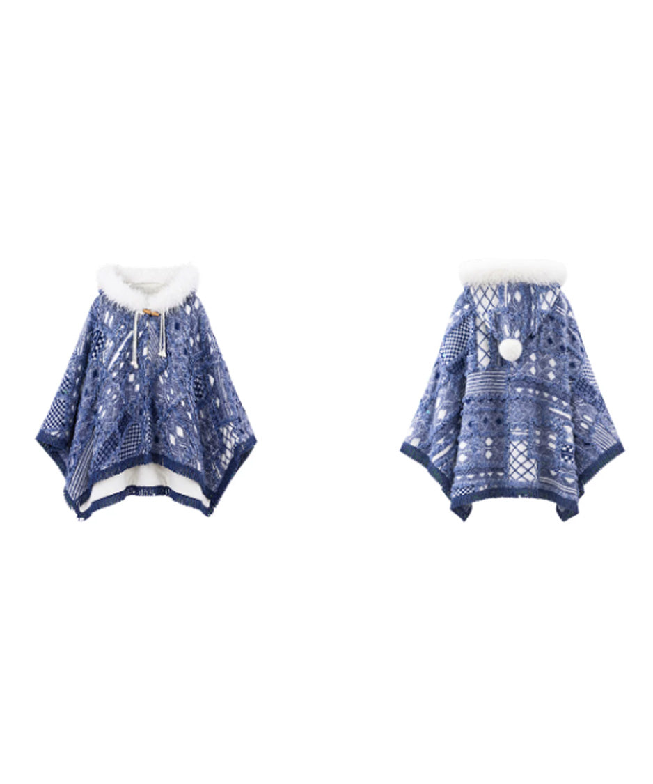Mosaic Hooded Cape Coat
