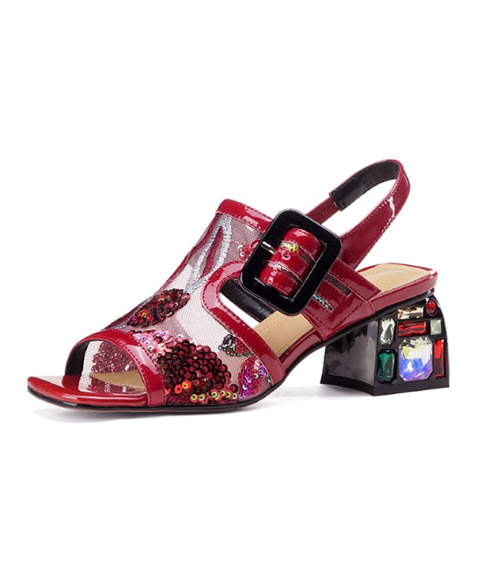 Gem Buckle Mesh Sequin Sandals