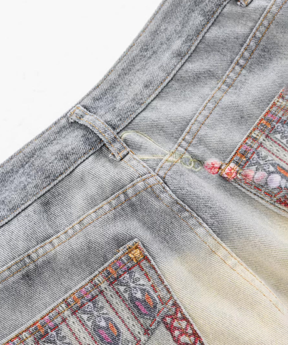 Ornament Washed Wide Denim Pants
