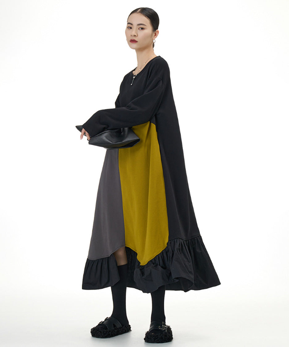 Panel Mix Hem Ruffle Dress
