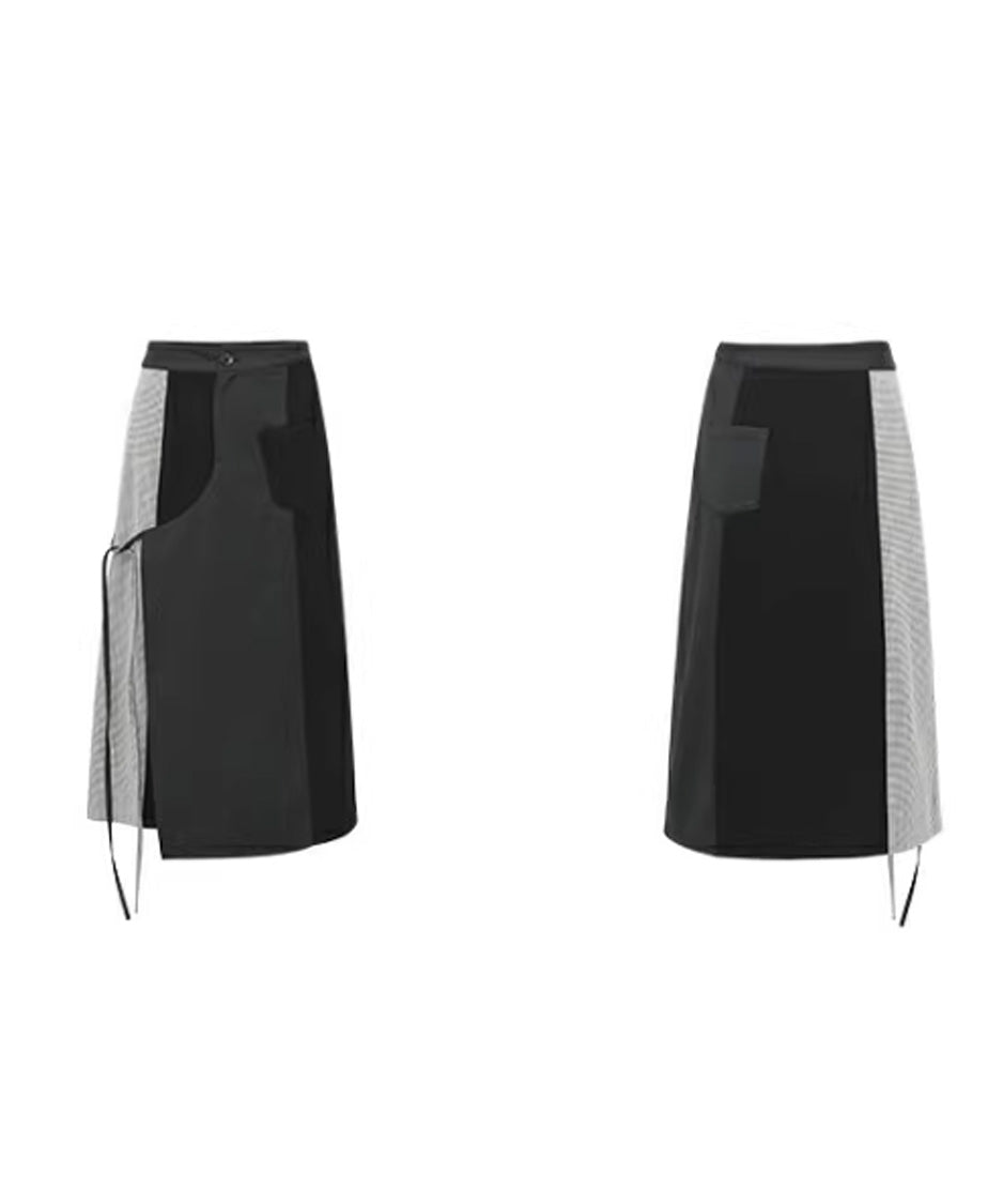 Layered Panel Check Wrap Skirt