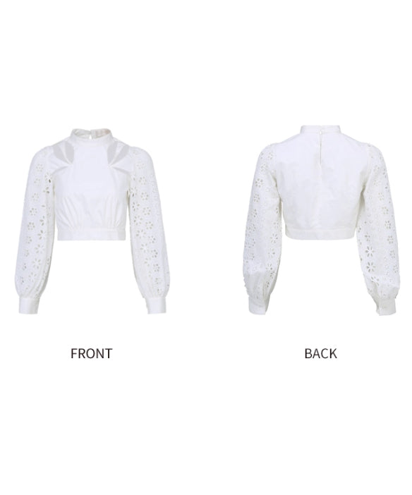 Cut Out Lace Sleeve Blouse