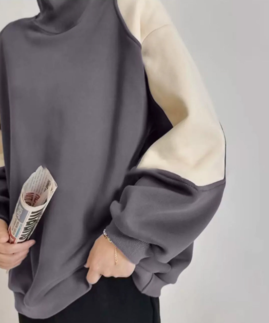 Panel Sleeve High Neck Sweatshirt