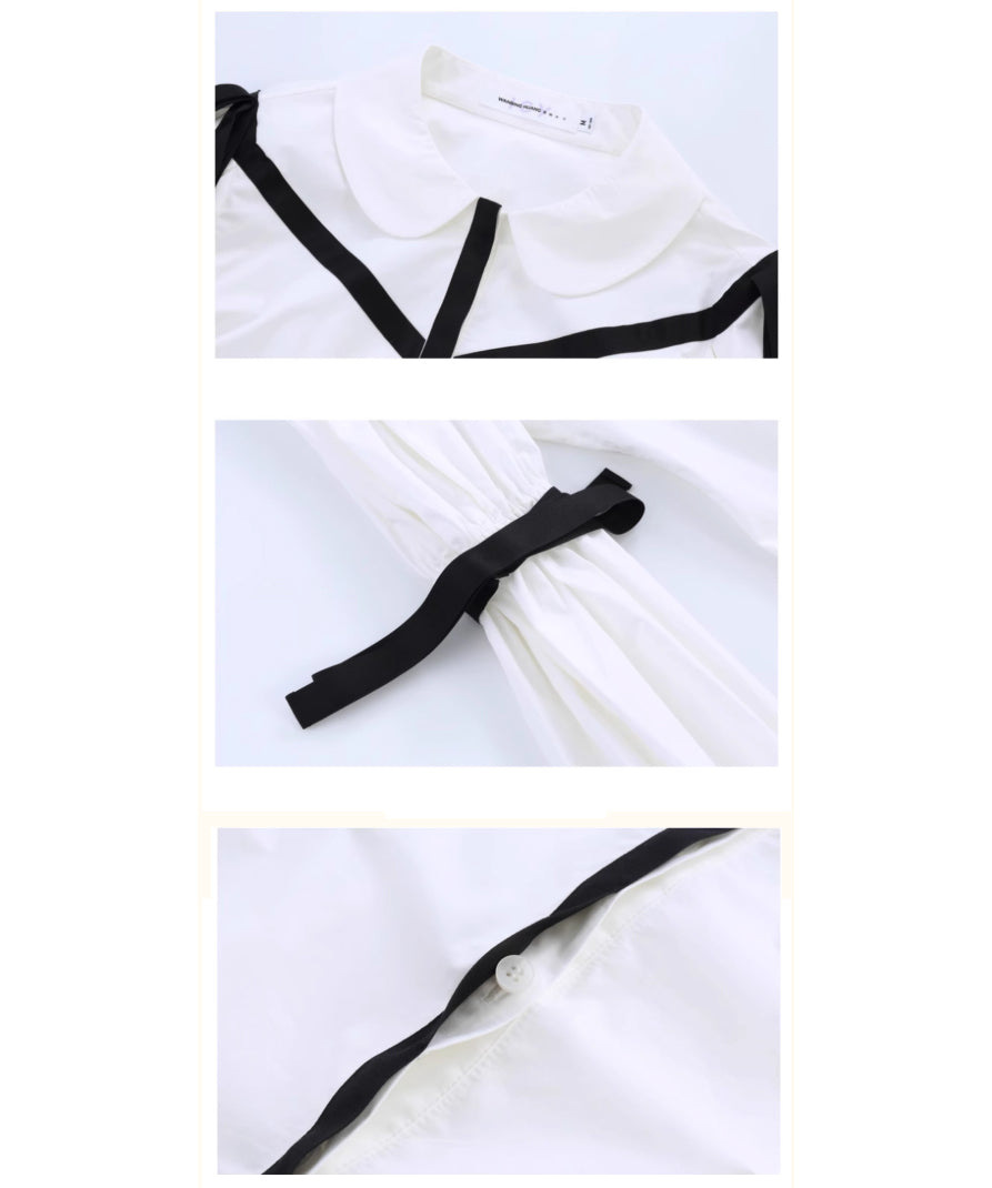 Ribbon Trim Puff Sleeve Blouse