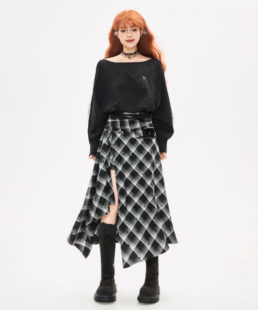 Check Draped Layer Skirt