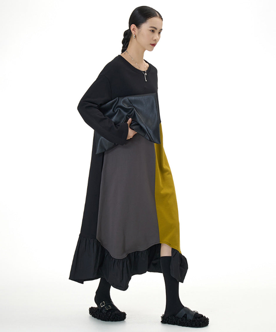 Panel Mix Hem Ruffle Dress
