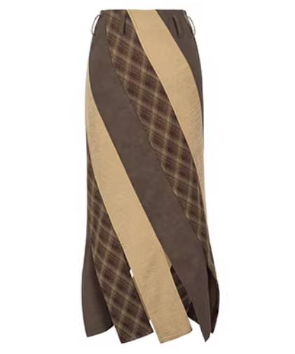 Diagonal Panel Layered Long Skirt