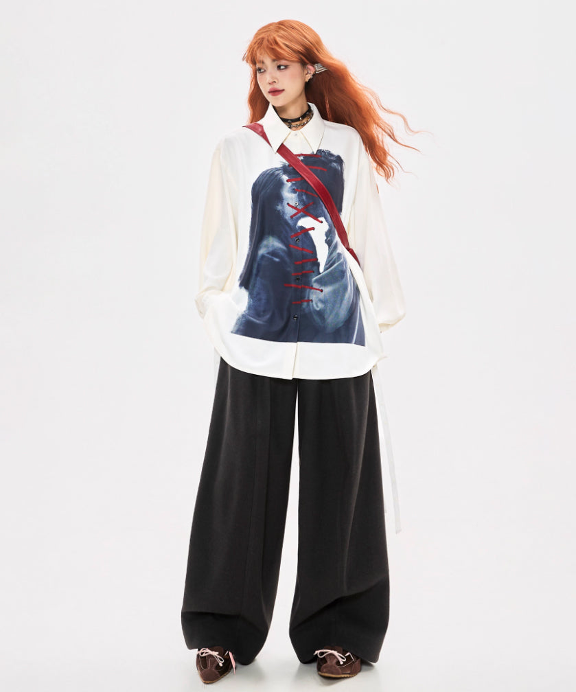 Laced Portrait Print Shirt