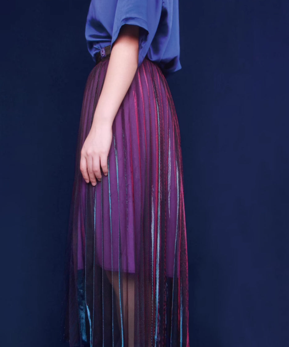 Polarized Pleated Flare Skirt