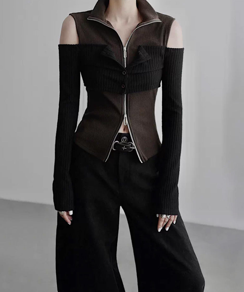 Layered Zip Rib Top