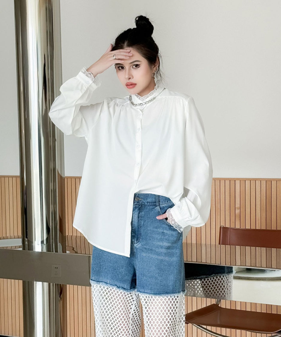 Lace Stand-up Collar Blouse