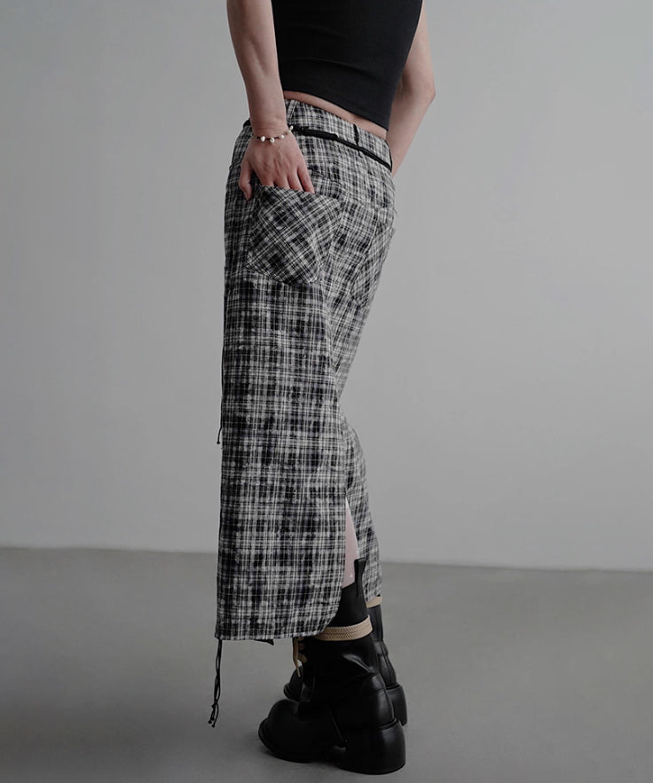 Vintage Check Slit Skirt