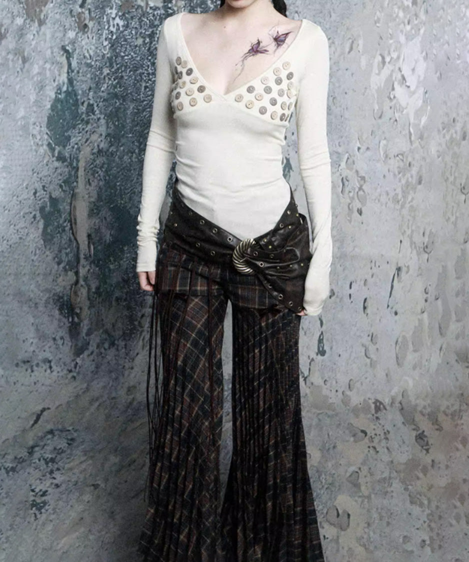 Button Accent Wrap Neck Top