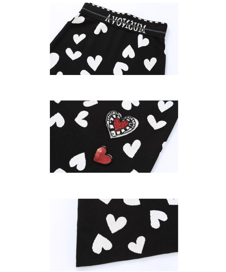 Heart Pattern Knit Skirt