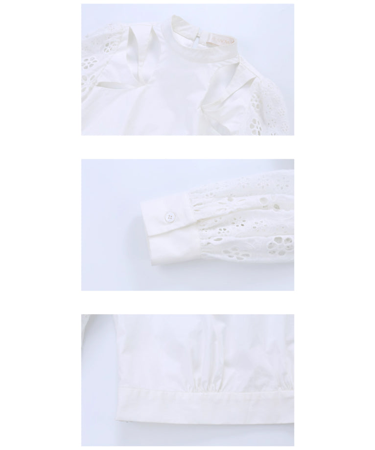 Cut Out Lace Sleeve Blouse