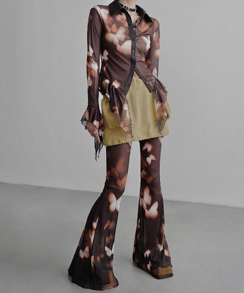 Sheer Flared Hem Shirt