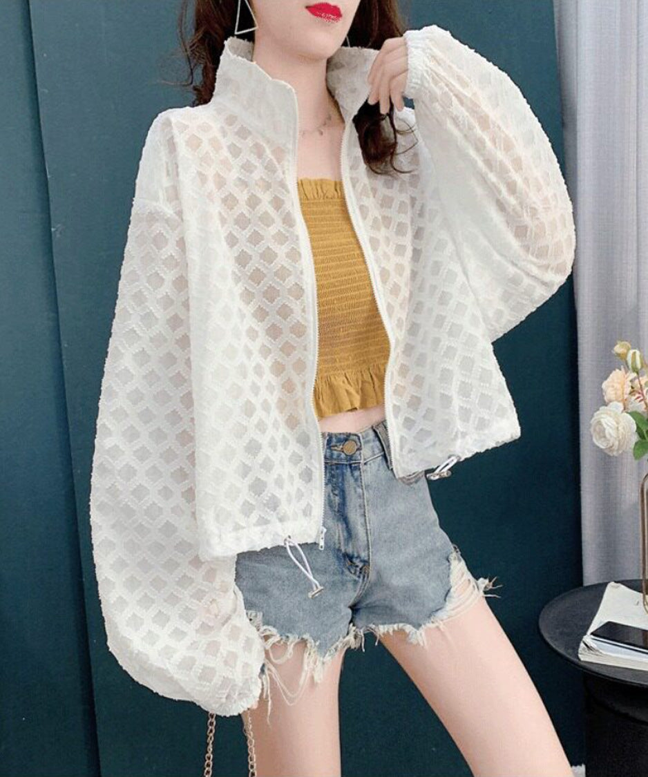 Mesh Bloom Zip Cardigan