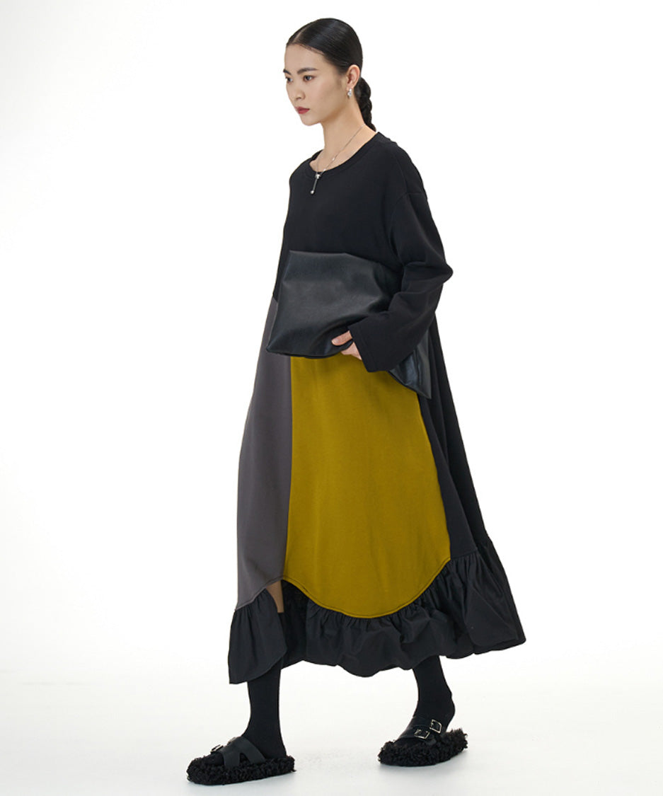 Panel Mix Hem Ruffle Dress