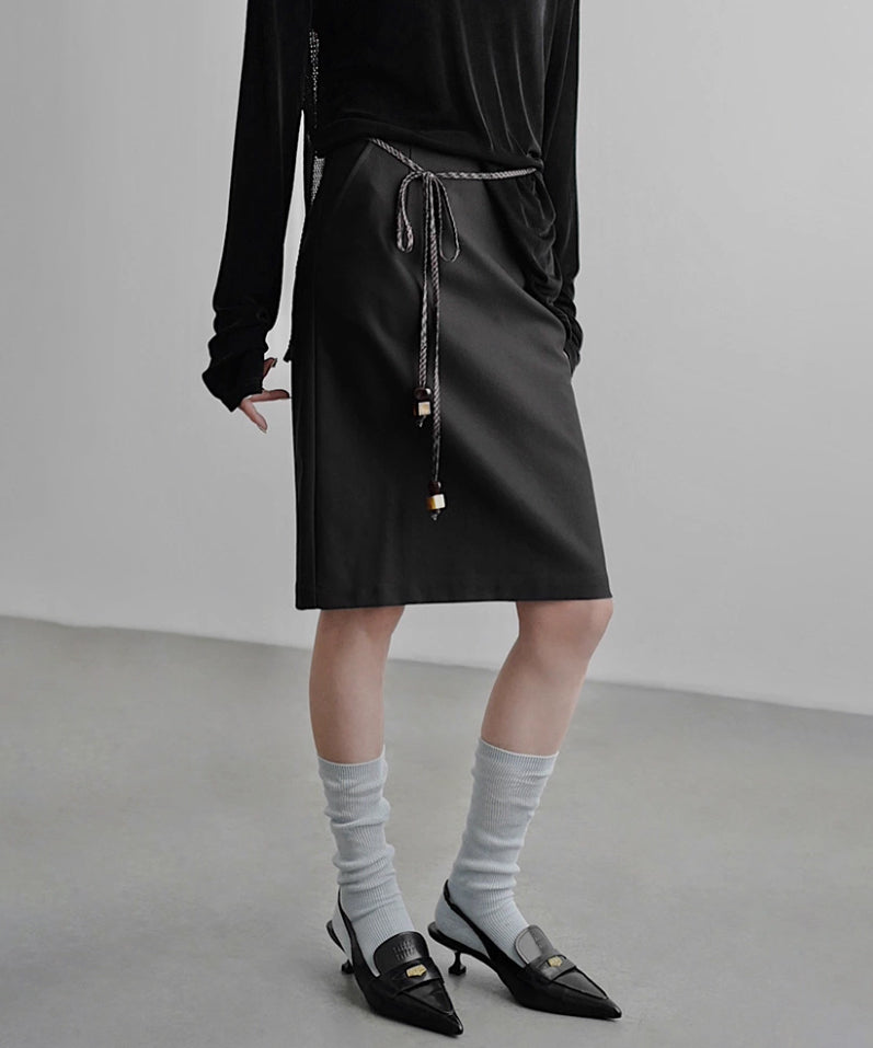 Braided Belt Straight Skirt