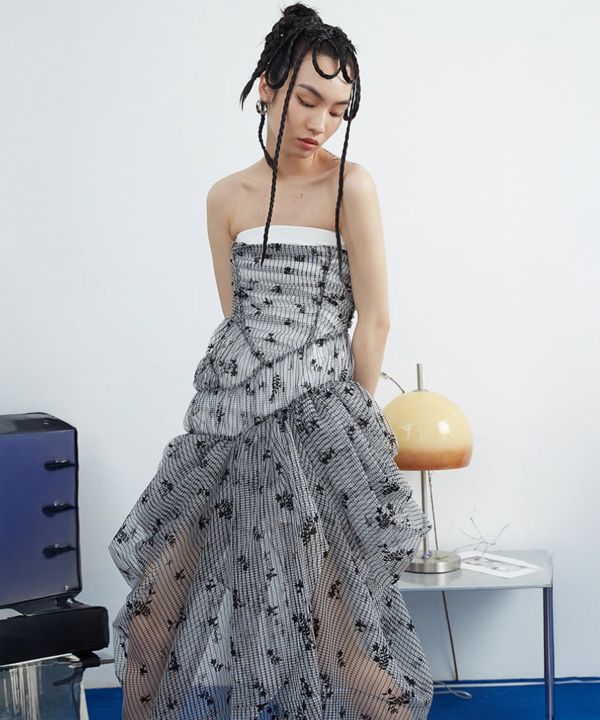 Layered Ruched Strapless Dress