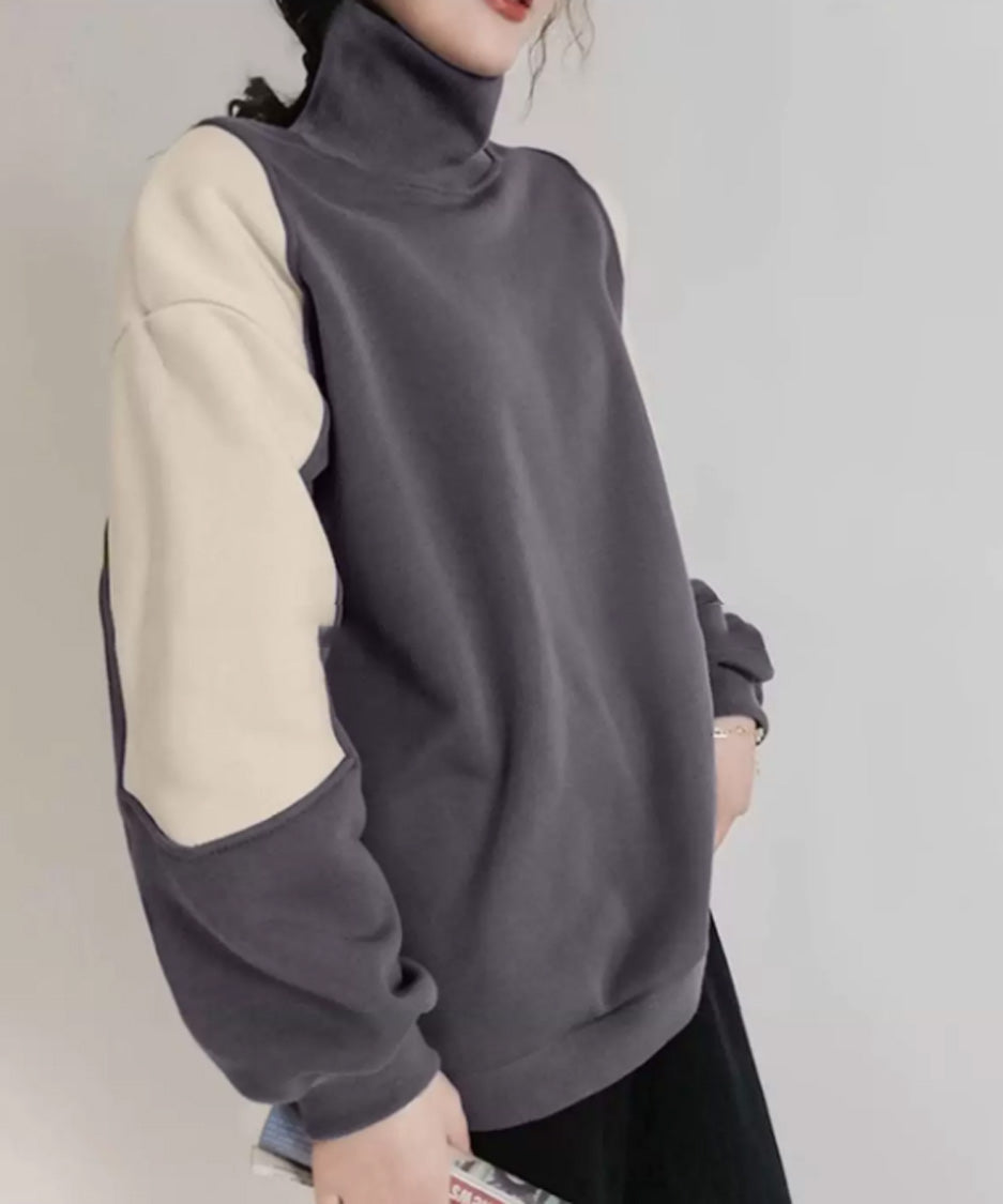 Panel Sleeve High Neck Sweatshirt