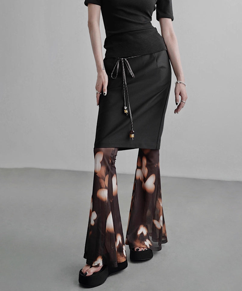Mesh Suspender Flared Pants