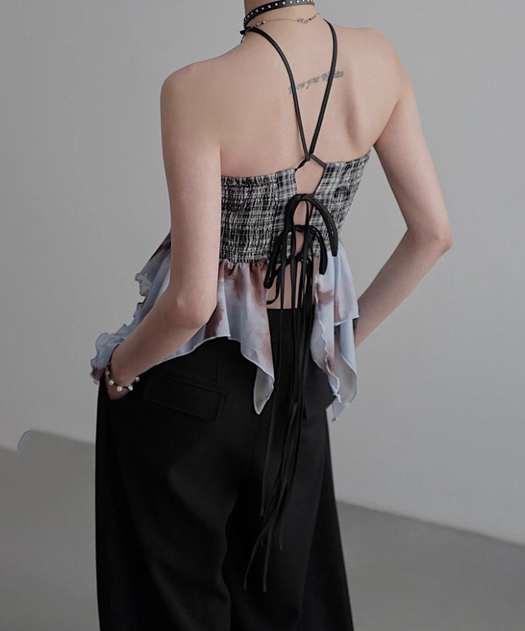 Smocked Draped Hem Halter Top