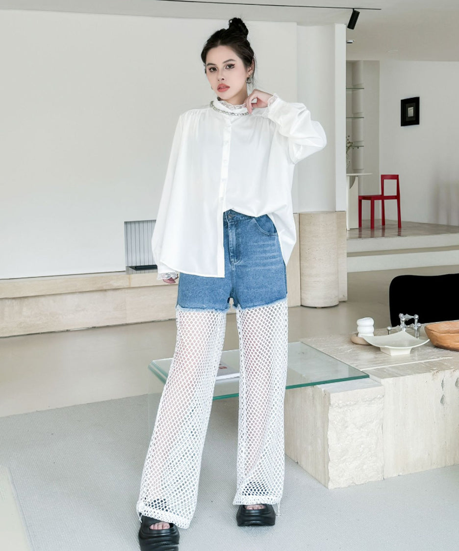 Lace Stand-up Collar Blouse