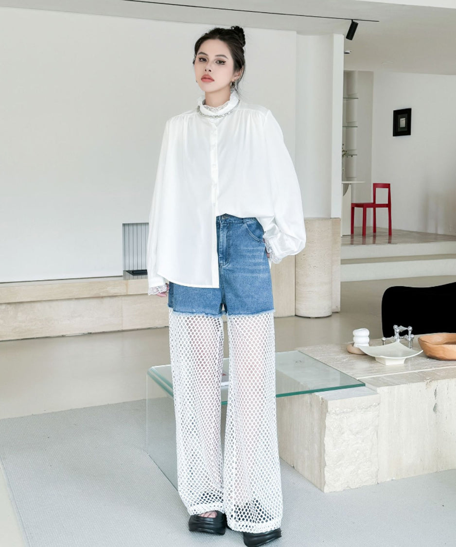 Lace Stand-up Collar Blouse
