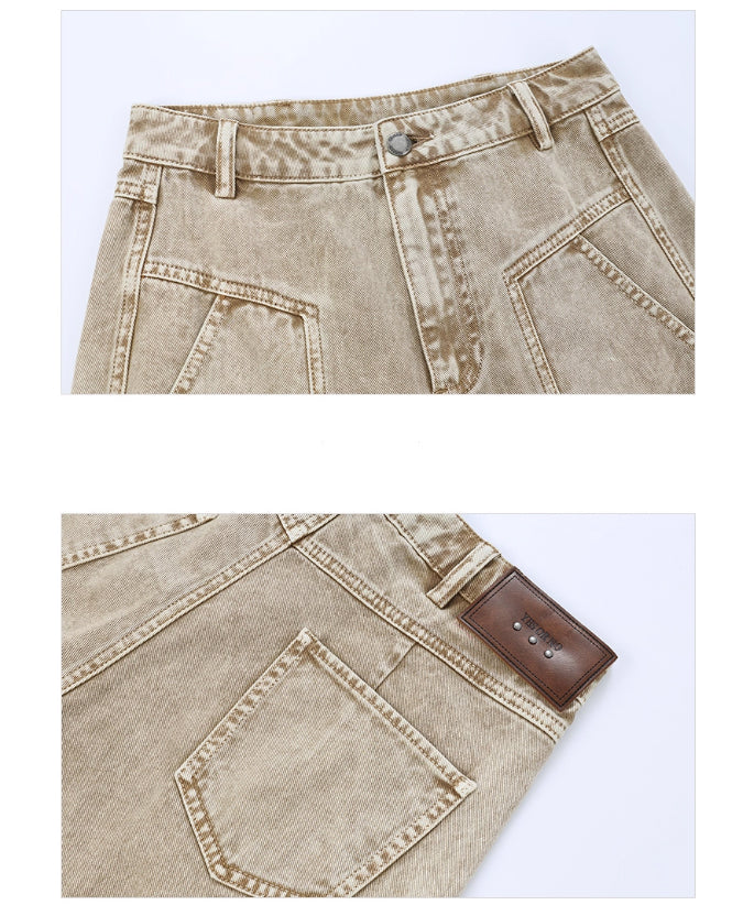 Washed Panel Denim Pants