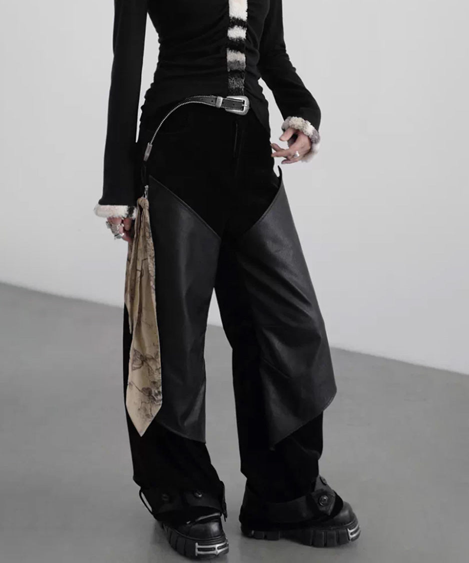 Coated Panel Wide Leg Pants