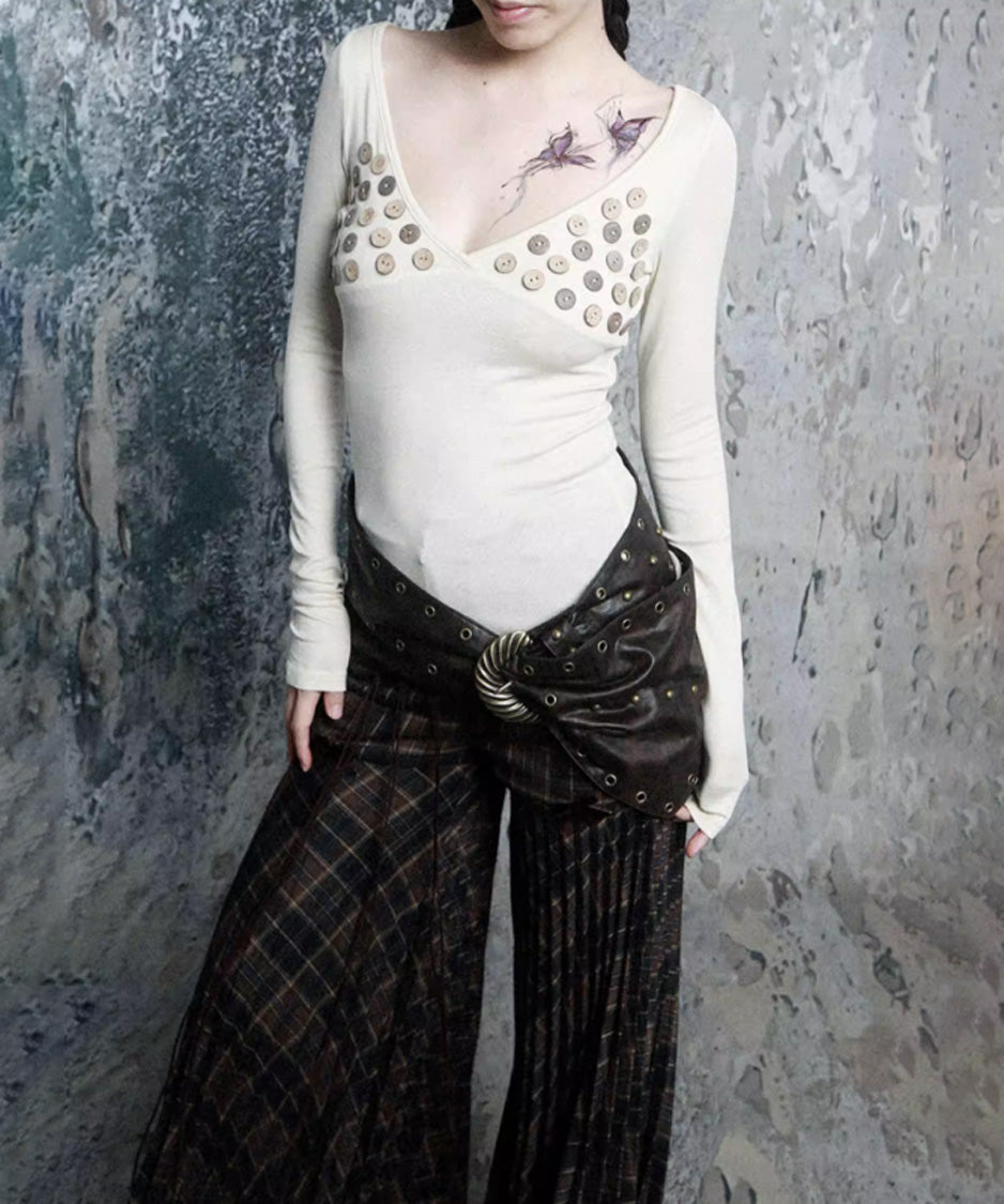 Button Accent Wrap Neck Top