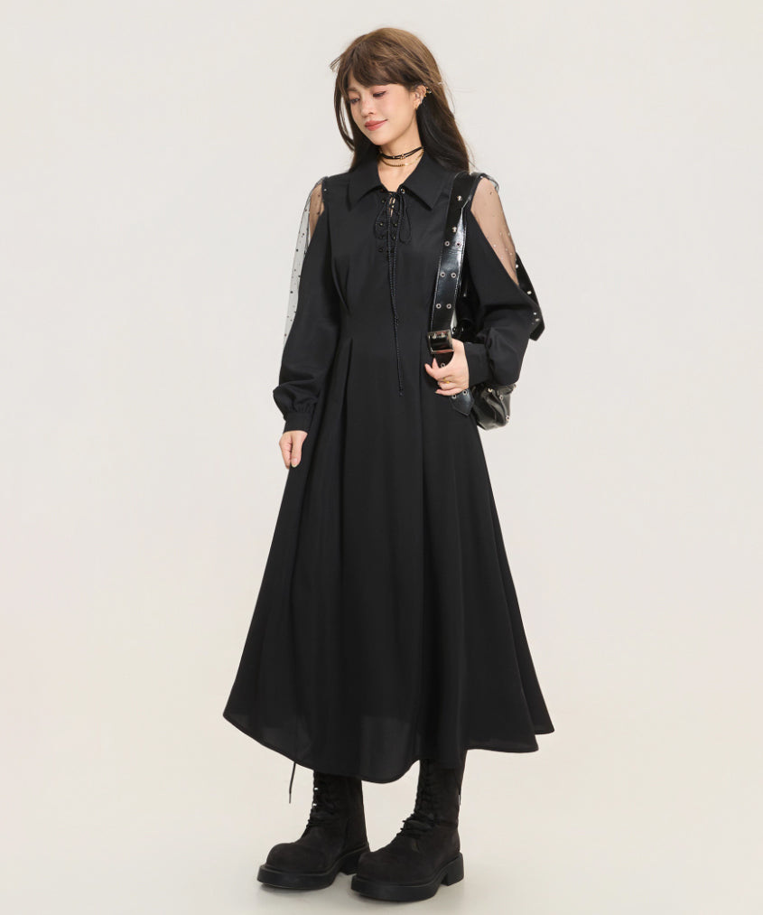 Sheer Sleeve Lace-Up Dress Series