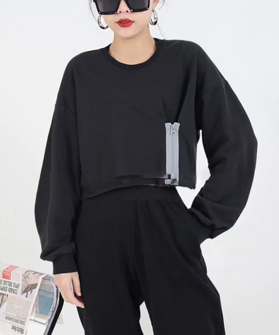 Zip Detail Cropped Sweatshirt