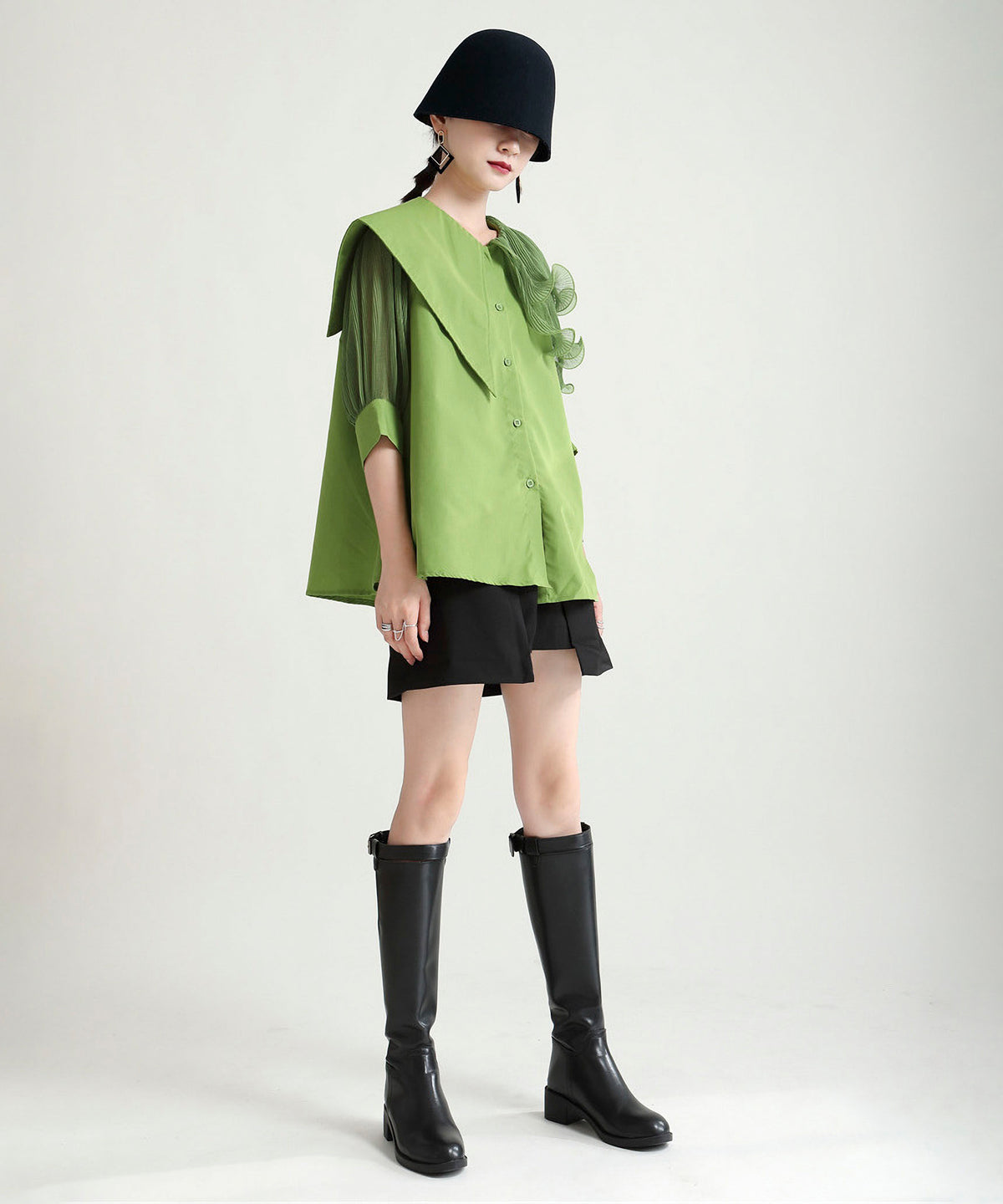 Ruffle Pleated Short Blouse