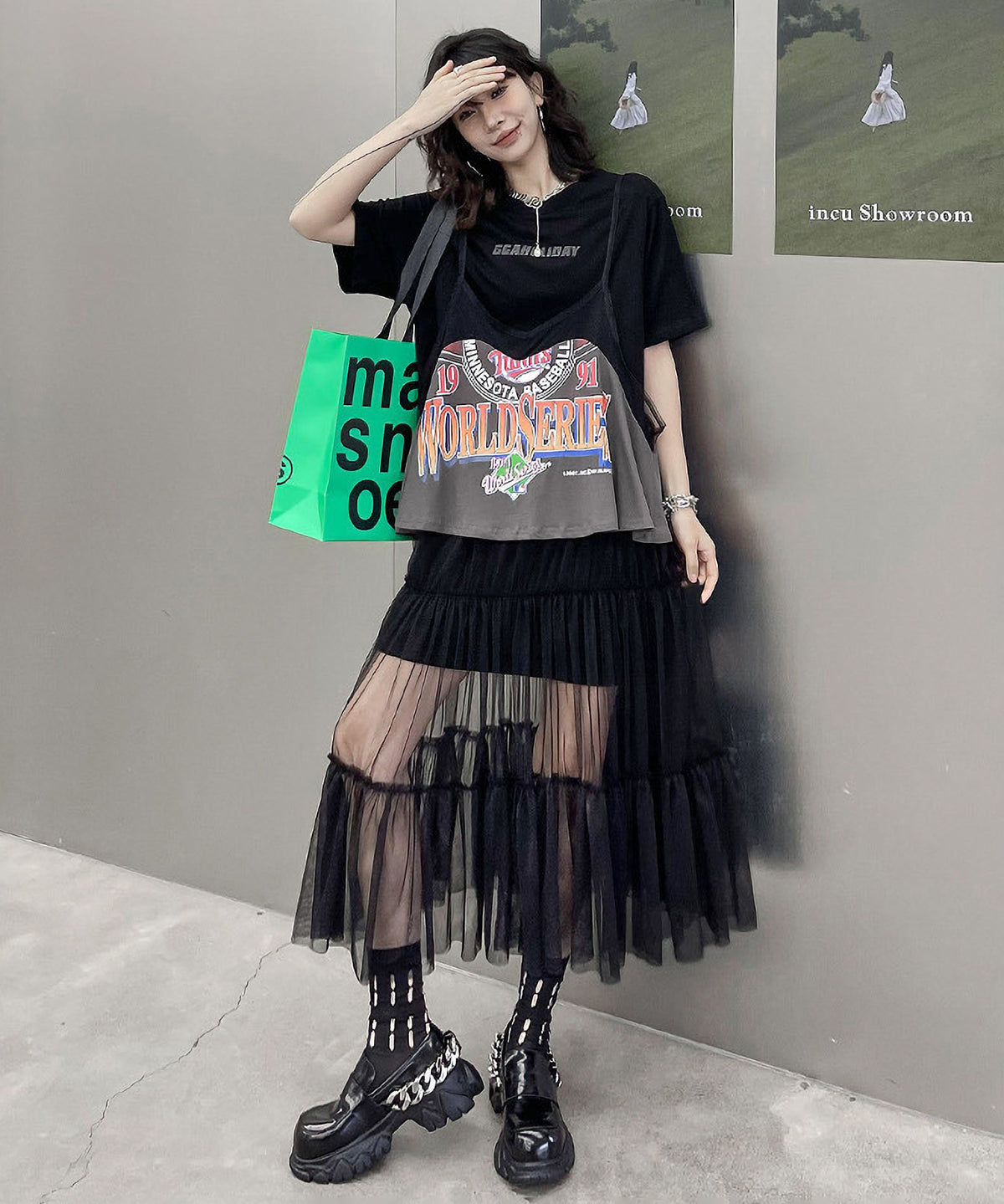 Loose T-shirts &amp; Mesh Dress Co-ord