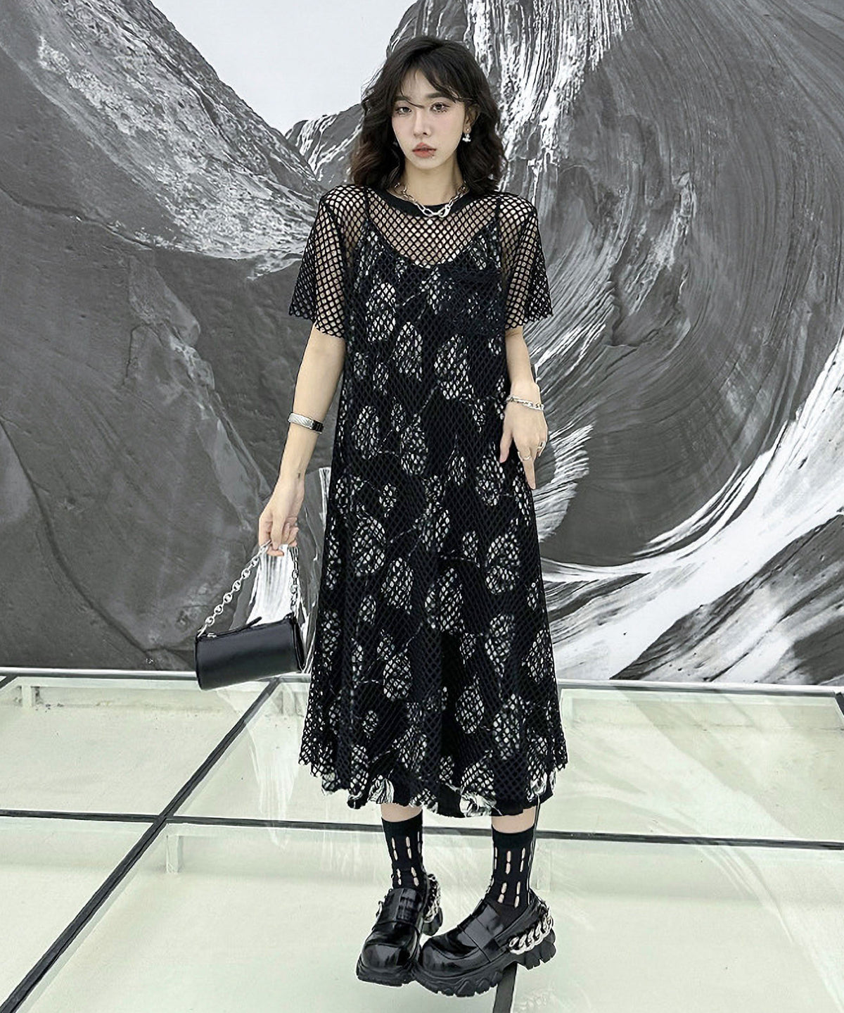 Crew Neck Mesh Dress