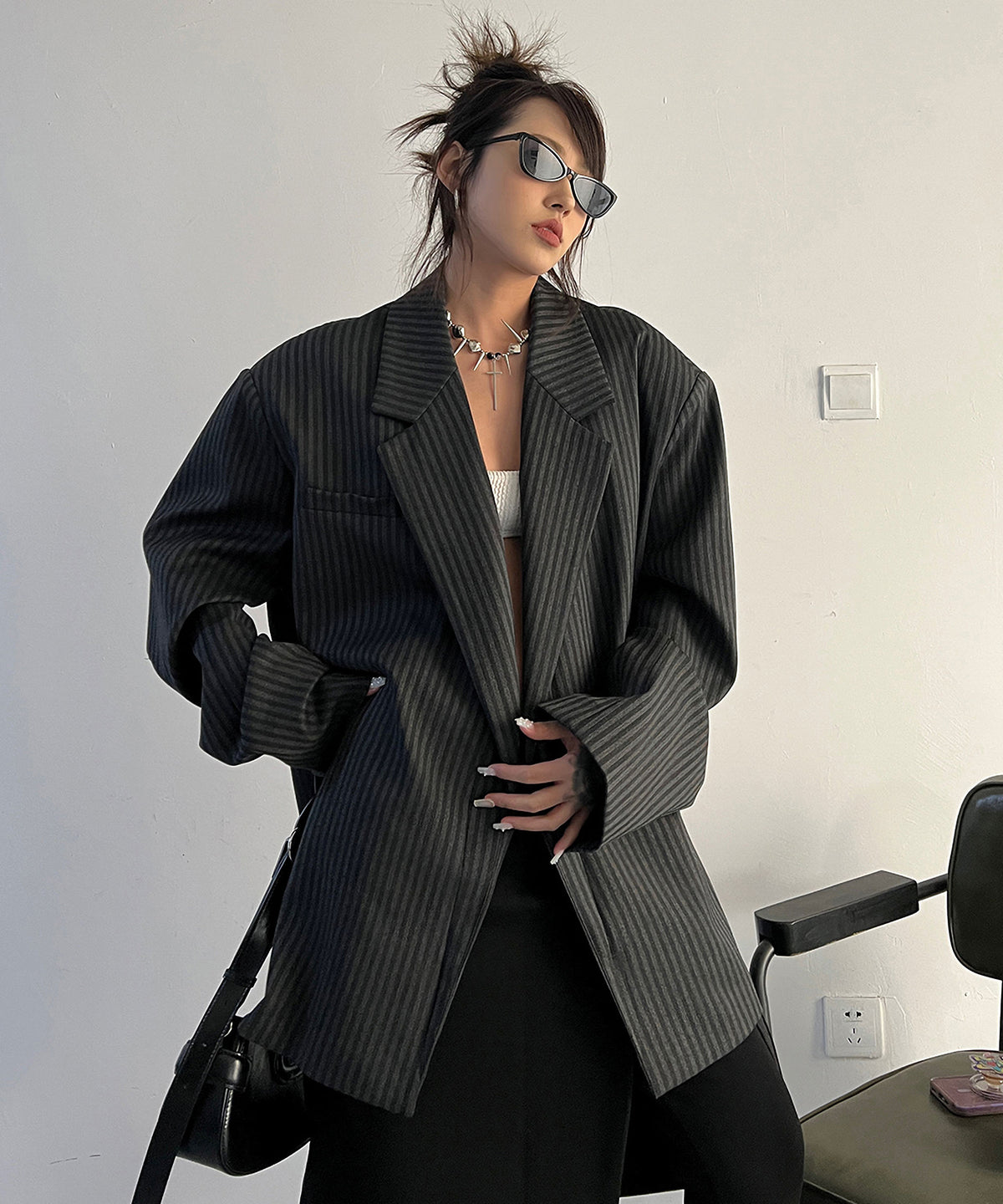 Stripe Buttonless Jacket