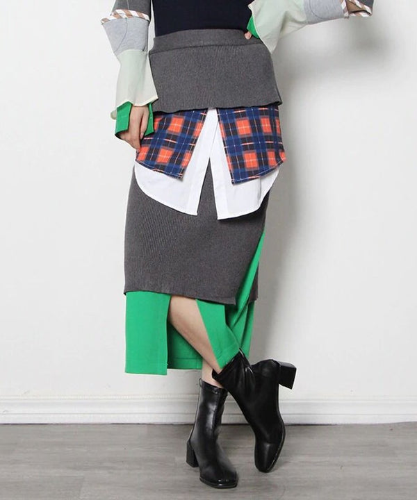 Plaid Splicing Skirt