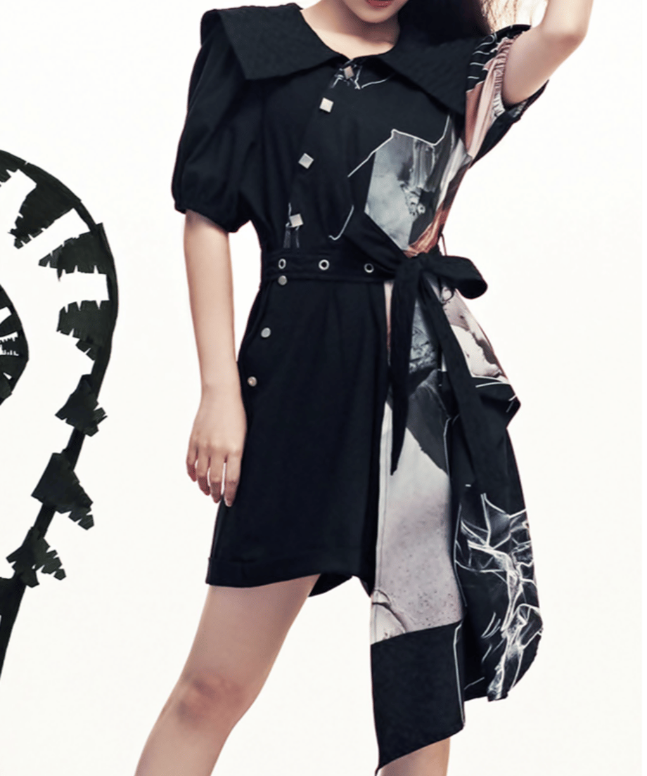Asymmetric Graphic Scarf Jumpsuit