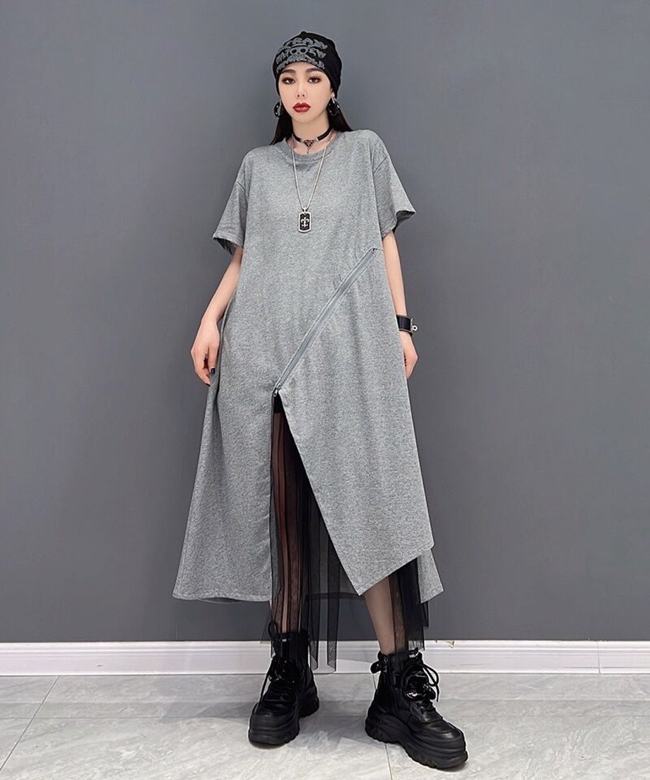 Asymmetric Mesh Layered Dress