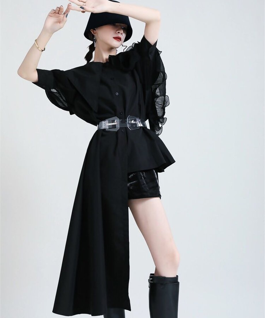 Ruffle Pleated Half Sleeve Blouse
