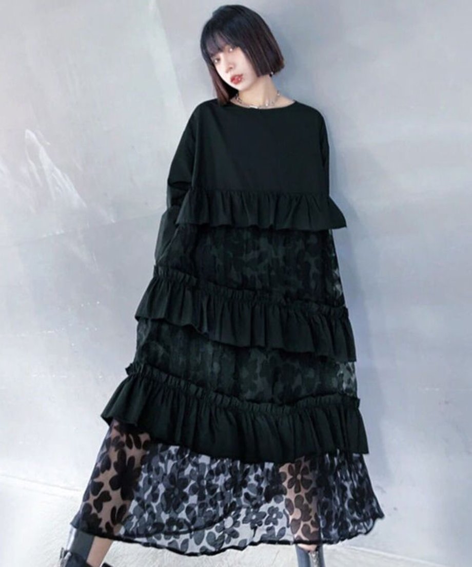 See-Through Floral Tiered Dress