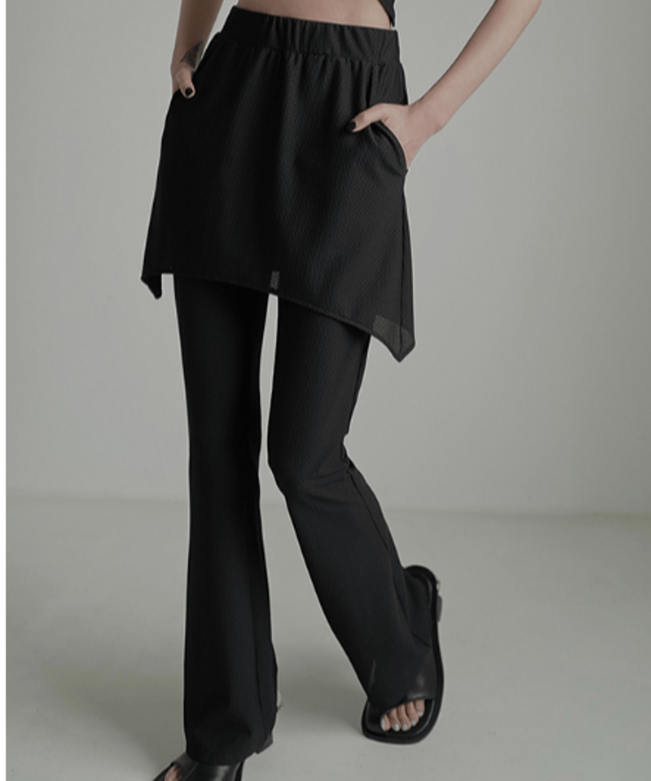 Asymmetric Skirted Flare Pants