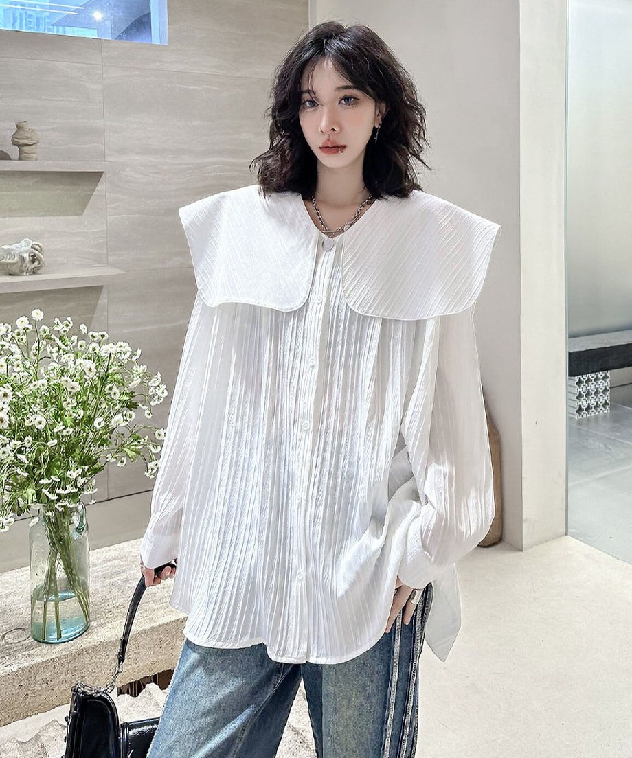 Pleated Sailor Collar Blouse