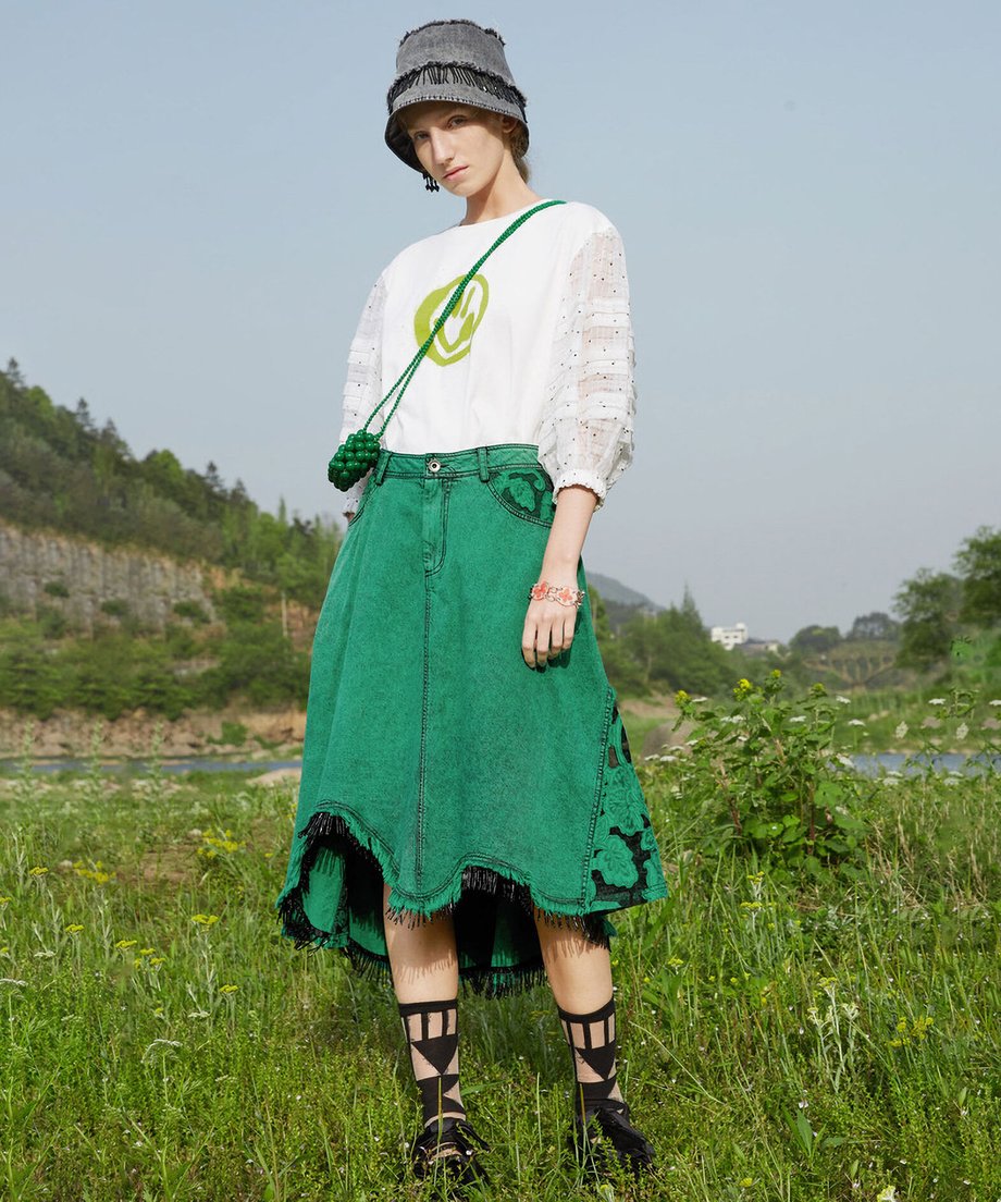 Lace Blocking Skirt