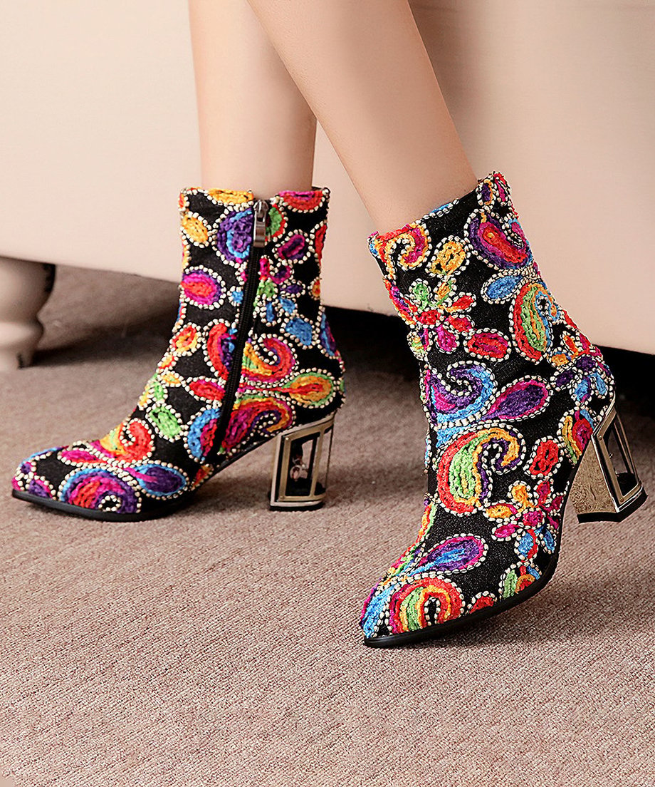 Beads  Flower Short Boots