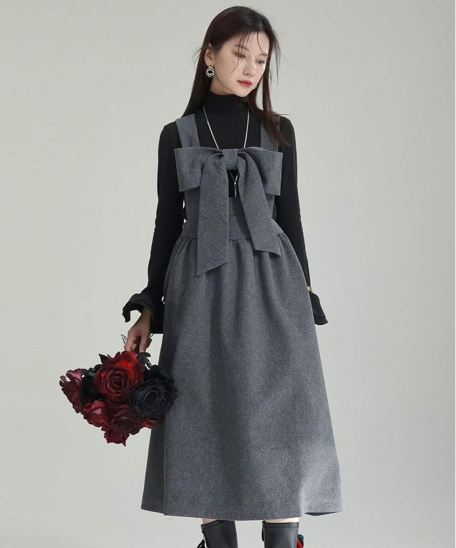 Bow Strap Wool Dress